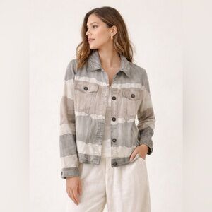 291 Hard Tail Gray Cream Ombre Jean Jacket Large Button Front Lightweight Denim